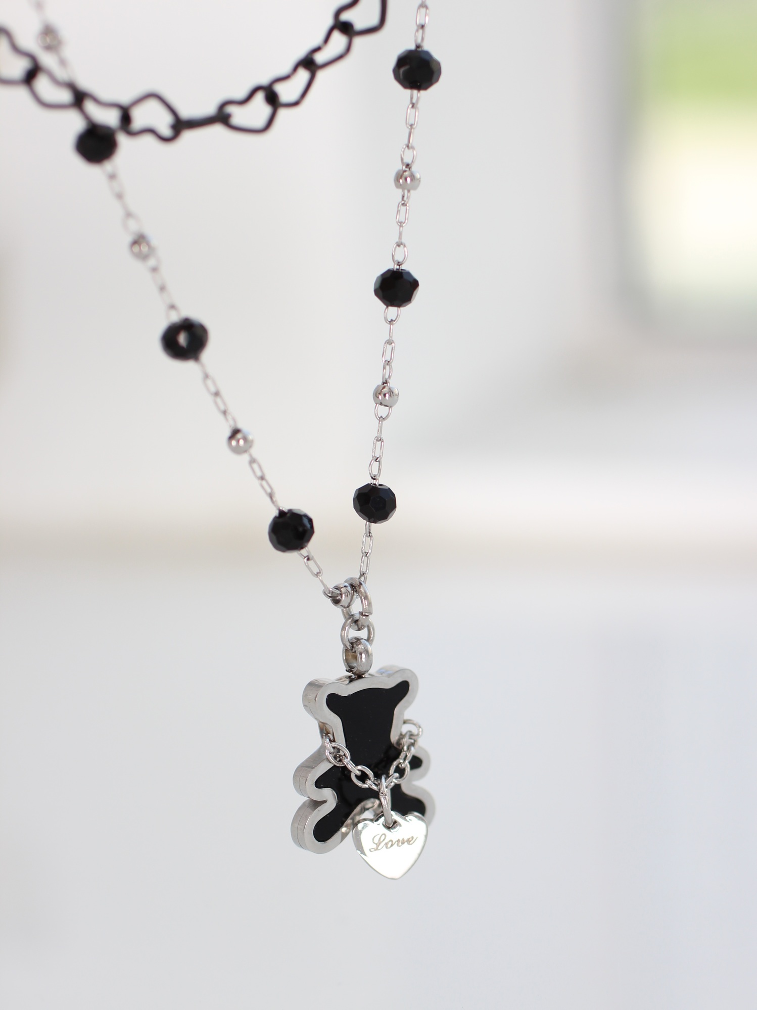 All Black Heart Bear Necklace 2
