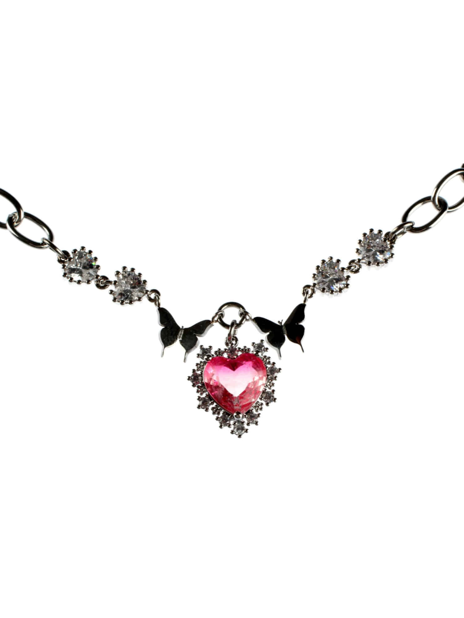 Cubic Heart Wool Butterfly Necklace_BLACK