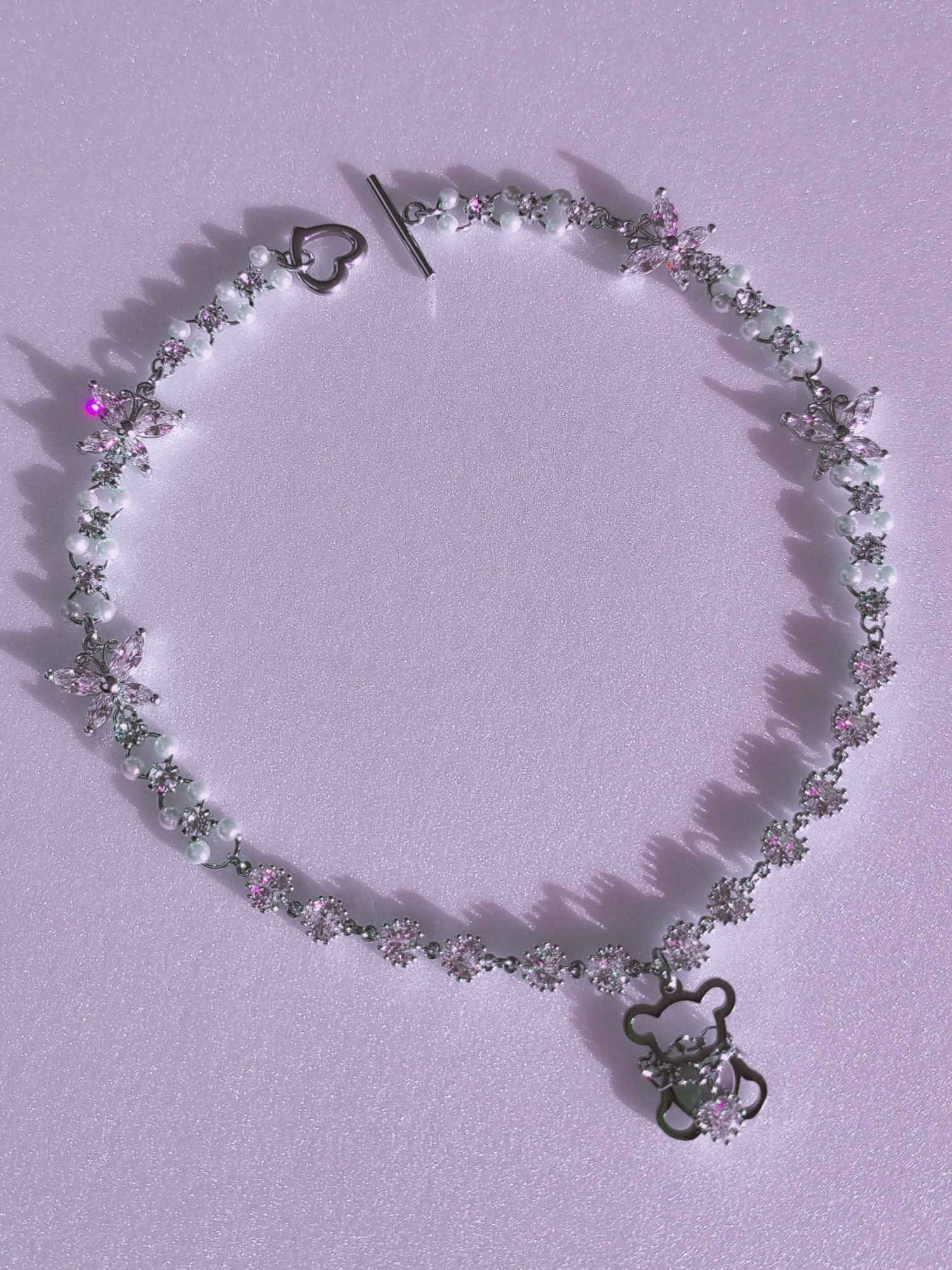 Crystal Heart Bear Necklace