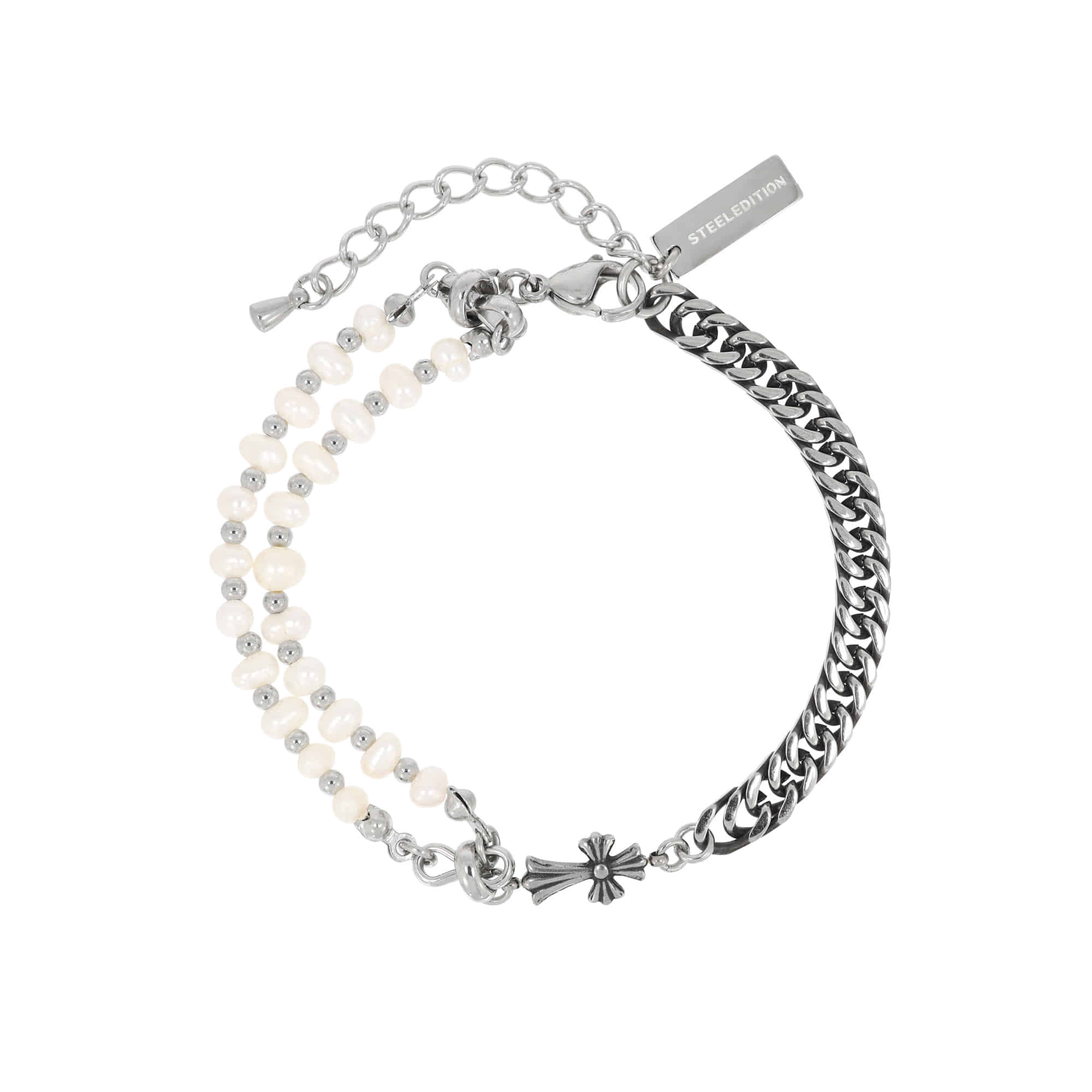 Double pearl cross bracelet